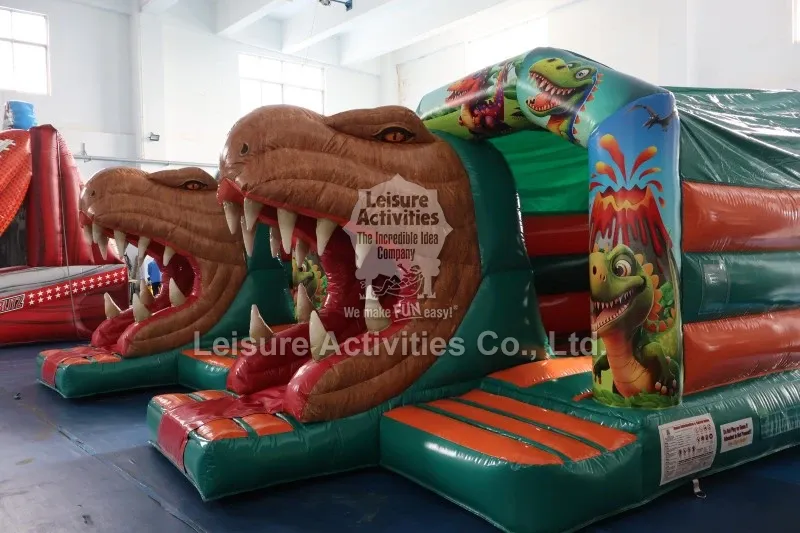 Small Inflatable Multiplay Bouncy Castles T Rex With Slide